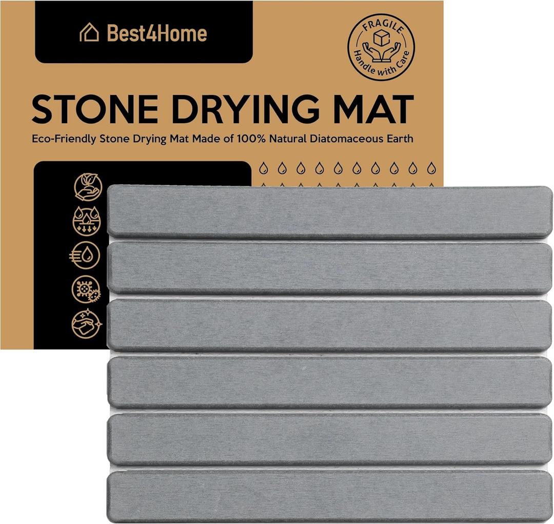 Stone Drying Mat for Kitchen Counter - Grey 12x16In Dish Drying Mat - Foldable Diatomite Stone Dish Rack - Absorbent Diatomaceous Earth Non-Slip Tray for Bathroom