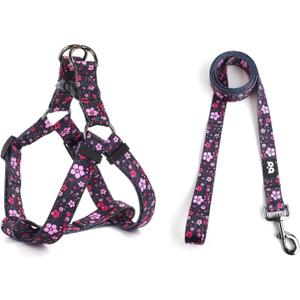 QQPETS Dog Harness Leash Set Adjustable Heavy Duty No Pull Halter Harnesses for Small Medium Large Breed Dogs Back Clip Anti-Twist Perfect for Walking (XS(12"-18" Chest Girth), Pink Flowers)