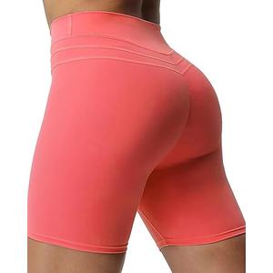 High Waisted Biker Shorts for Women-5" Tummy Control Fitness Athletic Workout Running Yoga Gym Shorts Size L (Spiced Coral)