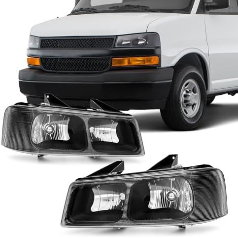 ADCARLIGHTS Headlights Compatible with Chevy Express 2003-2024 GMC Savana 1500 2500 3500 4500 Clear Lens Black Housing Clear Corner Headlamp Replacement