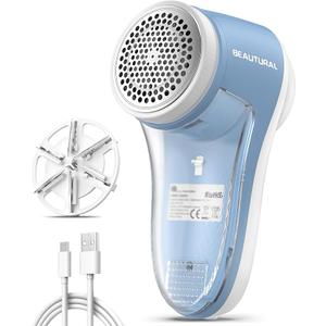 BEAUTURAL Fabric Shaver and Lint Remover, Sweater Defuzzer with 2Speeds, 2 Replaceable Stainless Steel Blades, Battery Operated, Remove Clothes Fuzz, Lint Balls, Pills, Bobbles Gray