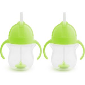 Munchkin Sippy Cup for Toddlers, Weighted Straw | Spill Proof | Transition Handles | 6+ Months | 2 Pack (Green)