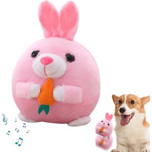 Active Moving Pet Plush Toy, Interactive Dog Toys Pet Bouncing Balls, USB Rechargeable Interactive Washable Cartoon Pig Plush Sound Electronic Dog Toy, Small Cute Squeaky Pig Dog Toy (Rabbit)