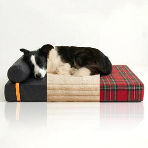 Orthopedic Dog Bed with 3 Interchangeable Covers (Leather, Plush, Plaid) 4.4" Thick Waterproof Memory Foam Pet Mattress for Medium to Large Dogs up to 70lbs 4-Season Washable Bundle