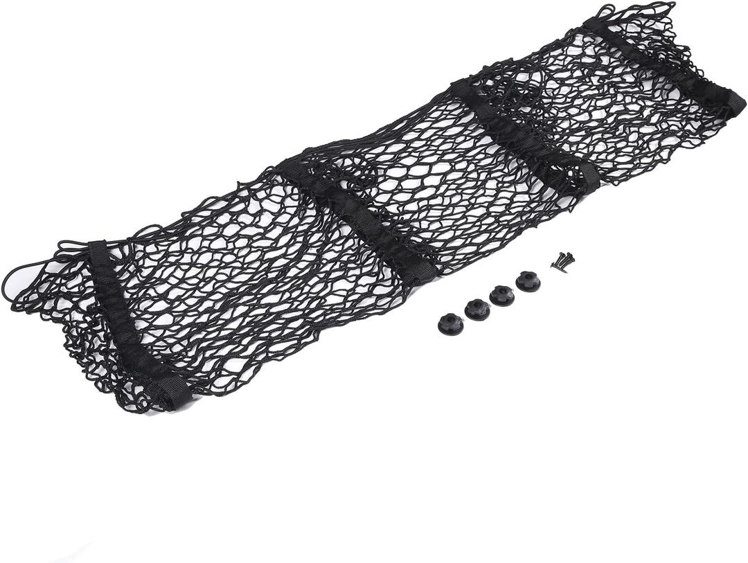 39 * 11.7 inch 3 Pocket Cargo Net Trunk Bed Organizer, Black Mesh Storage Net with 4 Metal Hooks, Heavy Duty Cargo Net, Mesh Storage Net Fit for Model 3/Y