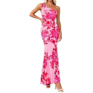 PRETTYGARDEN Womens Summer One Shoulder Maxi Dress 2026 Floral Sleeveless Bodycon Mesh Long Beach Vacation Sun Dresses Size XS