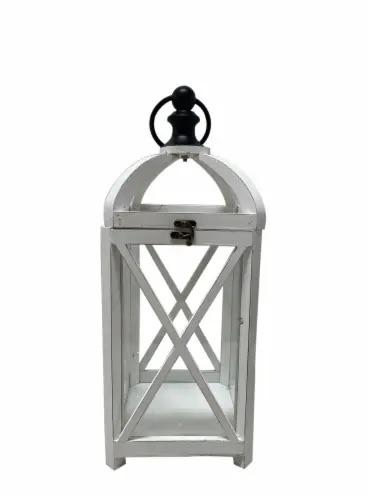 HD Designs Small Metal & Wood Lantern - White