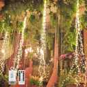 2 Pack 220 LED Firefly Bunch Lights Battery Operated, 8 Flashing Modes Waterproof Copper Wire Waterfall Lights, Remote Controlled Timer and Hooks, Fairy Lights for Indoor Outdoor Decor (Warm White)