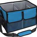 Large Grill Caddy with Paper Towel Holder - BBQ Caddy Organizer for Utensil, Condiment - Easy Carry Picnic Bag - Griddle Bag for Camping, Travel, RV - 600D Waterproof Oxford Fabric, Blue (15.8" x 11.8" x 10.6")
