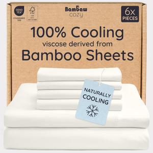 Bambaw King Sheet Set 6pcs – 100% Viscose Derived from Bamboo Sheets King Deep Pocket, Fits Up to 16'' with Elastic Corner Straps, King Cooling Sheets, Hotel Luxury Bed Sheets Set (Ivory)