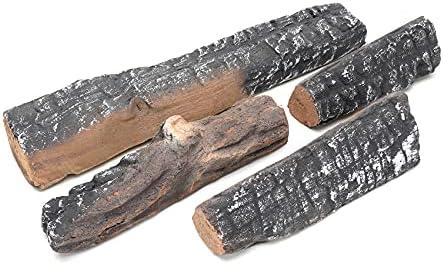 Skyflame Gas Fireplace Logs - 3 Small Pcs Ceramic Wood Logs and Accessories for All Types of Indoor Gas Inserts, Ventless, Propane, Gel, Ethanol, Electric or Outdoor Fireplaces & Fire Pits