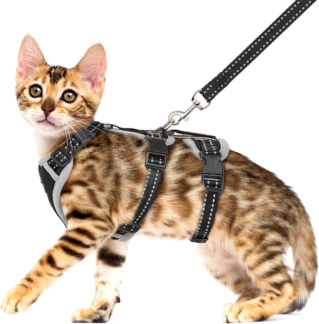 Cat Harness for Walking, Escape Proof Cat Harness and Leash Set with Reflective Strip, Adjustable Cat Leash Breathable Soft Vest for Small to Large Cats, BlackGrey, (M(Neck Girth 8.5in-12in) Cat Harness for Walking, Escape Proof Cat Harness and Leash Set with Reflective Strip, Adjustable Cat Leash Breathable Soft Vest for Small to Large Cats, BlackGrey, (M(Neck Girth 8.5in-12in)