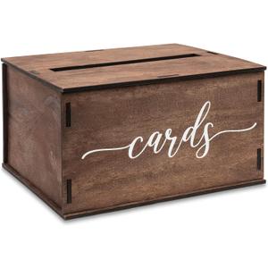 Wooden Wedding Card Box with Slot and Lid | Graduation Card Box for Party 2026 | Grad Gift Money Envelope Holder for Reception, Bridal Shower, Birthday, Retirement | Rustic Keepsake Decorations