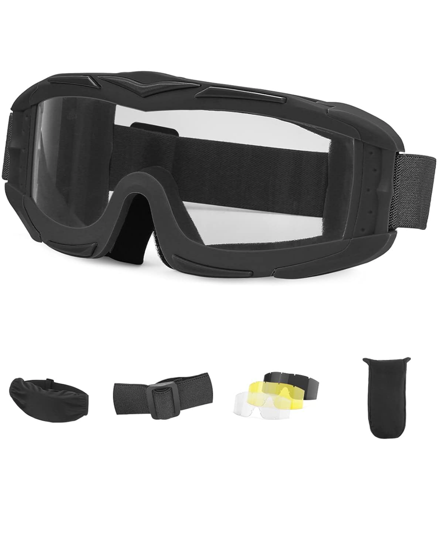 KEMIMOTO Airsoft Goggles, Tactical Safety Goggles Anti Fog Paintball Goggles with 3 Interchangeable lenses, Ballistic Goggles