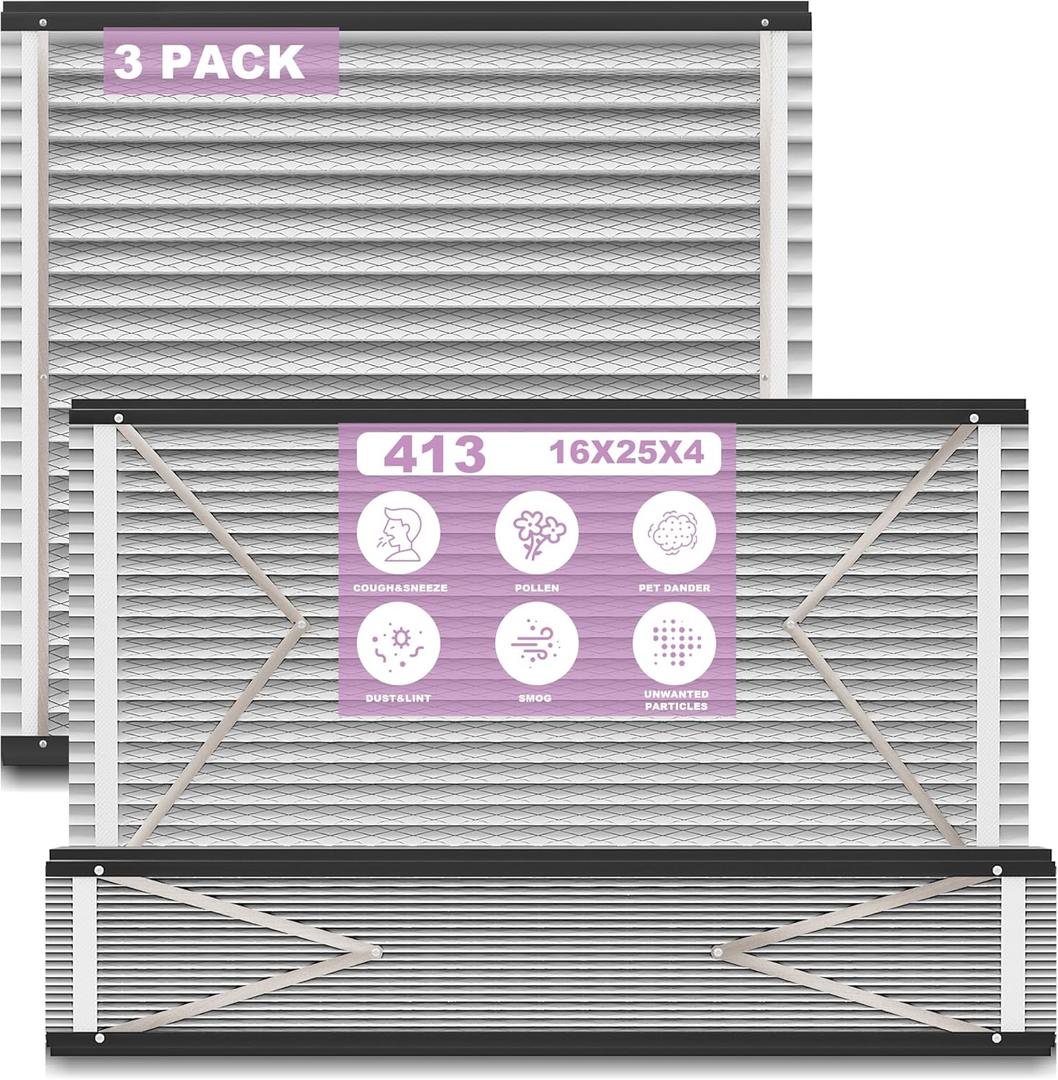 3 Packs 413 Replacement Filter for AprilAire Whole House Air Purifiers Models 1410, 1610, 2410, 2416, 3410, 4400, MERV 13 Furnace Air Purifier, 16x25x4 Air Filter (Actual size:16.5x27.5x4 in)