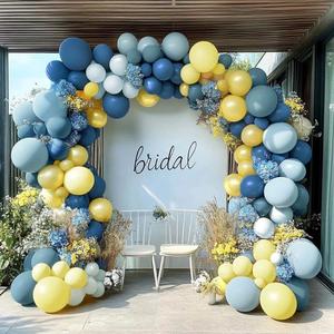 Dusty Blue Yellow Balloon Arch Kit Double Stuffed Dark Pastel Blue Light Yellow Pearl Balloon Garland for Birthday Bridal Wedding Baby Shower Lemon Valentines Party Decoration
