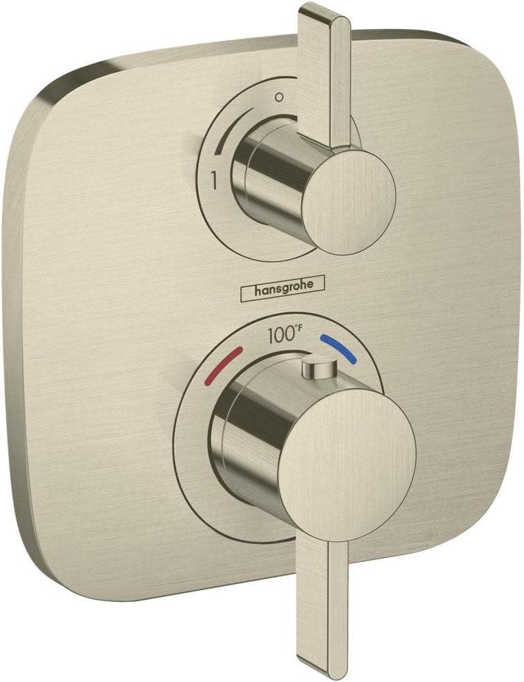 hansgrohe Ecostat E Modern Thermostatic Shower Valve Trim with Temperature Control in Brushed Nickel, 15707821