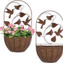 BAYN 2PKs Wall Hanging Planter Decor Art with Hummingbirds, Metal Wall Mounted Planters Indoor Outdoor Wall Planter for Succulent Herb Home Garden Yard