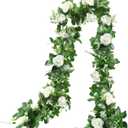 Artificial Rose Vine Silk Flower Garland Hanging Baskets Plants Home Outdoor Wedding Arch Garden Wall Decor, 2PCS (10 ft, White)