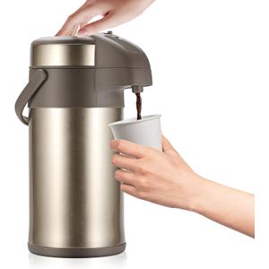 OJOJ 3L/101OZ Thermal Coffee Carafe with Pump, Thermal Beverage Dispenser, Coffee Airpot Stainless Steel Coffee Carafe for Hot Drinks Gold (3000 ml)