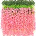 BLEUM CADE 36Pcs Deep Pink Fake Wisteria Hanging Flowers, 3.6Ft/Pcs Artificial Wisteria Garland, Hanging Flowers for Wedding Party Home Backdrop Wall Decoration
