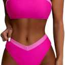 SUUKSESS Women Bandeau High Waited 2 Piece Bikini Set Cheeky High Cut Swimsuit Size S
