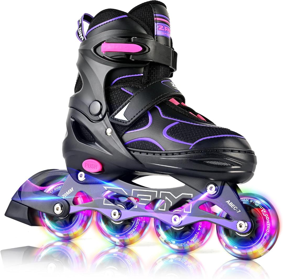 2PM SPORTS Inline Skates for Kids Girls Boys Ages 5-8 8-12 4-6 6-12 with Light Up Wheels, Adjustable Kids Roller Skates Blades for Adults Men Women Beginners Youths, Large - Youth