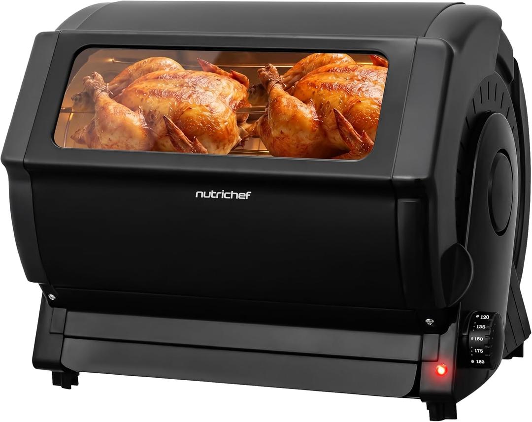 NutriChef Horizontal Rotating Shawarma Oven | Rotisserie, Shawarma & Kebab Machine | Includes Large 22.4 Quart Capacity, 3-Hour Timer & 6 Kebab Skewers | Ideal for Chicken,Turkey & Lamb | Black, 22.4 QT