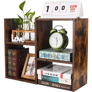 PAG Desktop Shelf Freestanding Wooden Small Bookshelf Desk Supplies Organizers and Accessories Storage Display Rack Office Dorm Decor for Women, Antique Brown (Style 4)