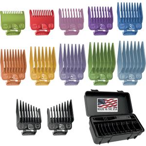 Wahl Clipper Genuine Secure-Fit Attachment Guard Organization Kit with Color Pro Colored Hair Clipper Guide Combs, 14 Piece Premium Storage Kit Hair Clippers, Multicolor - 3291-100