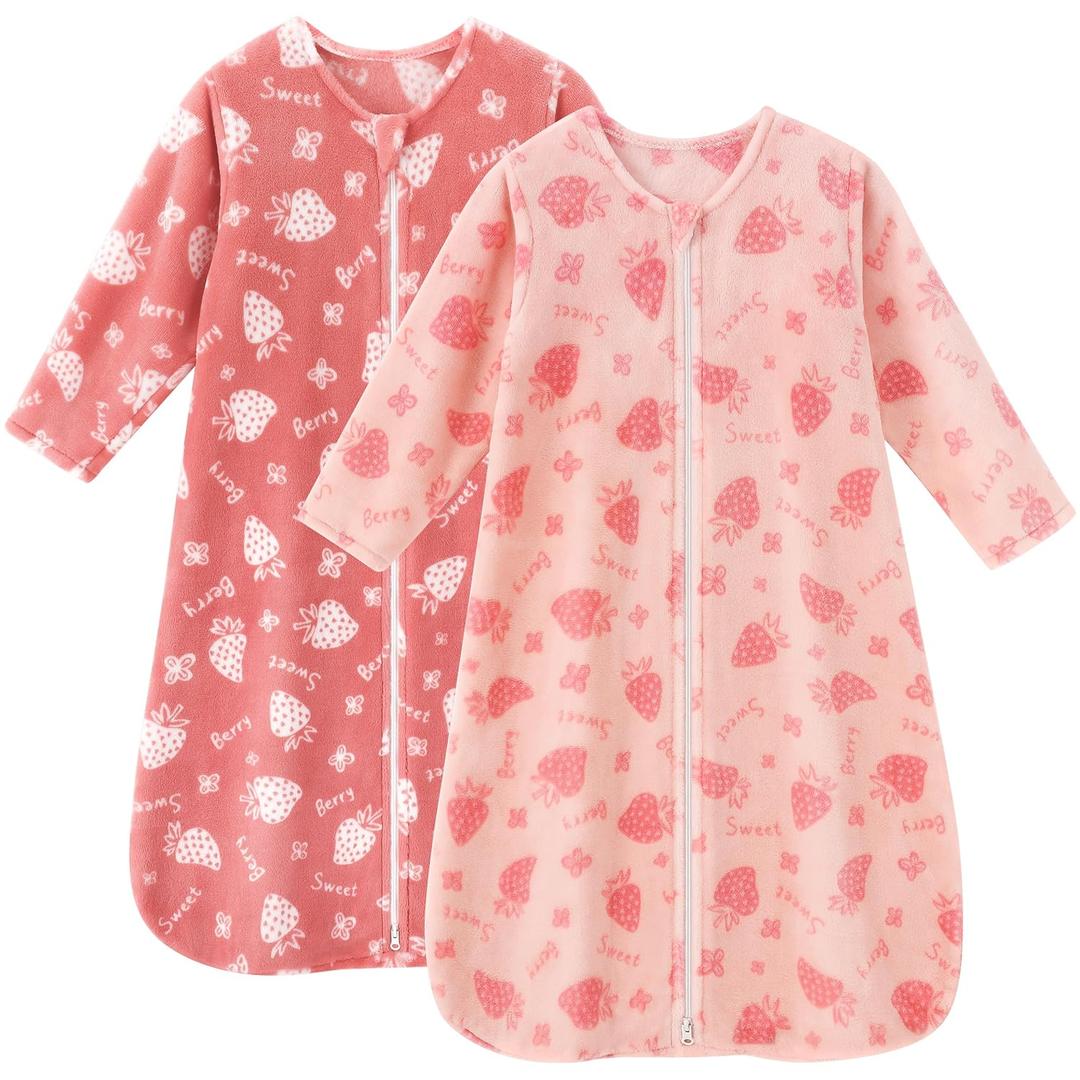Fleece Baby Sleep Sack 0-6 Months Long Sleeve 2.0 Tog Baby Wearable Blanket with 2-Way Zipper Warm Sleeping Sack for Toddler Infant Newborn - Small Pink Strawberry (Small, Pink Strawberry)