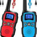 Wishouse Walkie Talkies for Kids Rechargeable with USB Charger 6000mAh Battery,Outdoor Camping Games with Flashlight Lanyard,Toys for Girls,Halloween Xmas Birthday Gift for Children 2 Pack Red Blue
