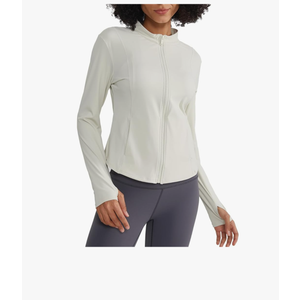 Full Zip Workout Jacket for Women with Pockets - Yoga Jacket with Thumb Holes Slim Fit Athletic Jacket, Size M