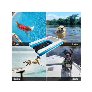 VOFiTNY Inflatable Dog Pool Ramp Portable Floating Ladder for Dogs, Puppy Docks, and Water Plank for Inground Pools and Lakes (4ft x 3.3ft x 4in, Blue)