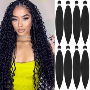 Braiding Hair Pre Stretched, 26 Inch 8 Pack Black Prestretched Braiding Hair For Women Braid Hair, Long Professional Synthetic Hair For Knotless Boho Crochet Braids,Yaki Straight Texture(26in,1b,8pc