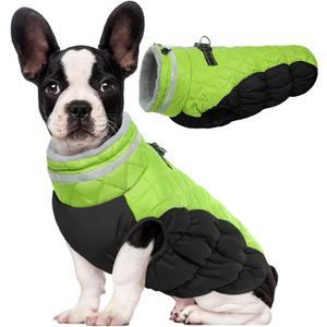 Lelepet Dog Coat Warm Dog Winter Coat Waterproof Dogs Jacket with Harness Built in Reflective Pet Fleece Vest Zip-Up Cold Weather Coats for Medium Dogs Turtleneck & Windproof Coats Dachshund Lime M
