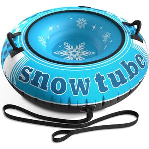 Jasonwell Inflatable Snow Tube Sled - Heavy Duty Snow Tubes for Sledding with Premium Canvas Cover for Kids Adults Snow Toy Fun Winter Outdoor Toys Christmas Birthday Gift for Boys Girls Children (48")