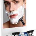 Shower Mirror for Shaving Fogless with Multifunctional Storage for Razor and Shaving Foam Canister, Adhesive or Screw Optional Installation,Adjustable Angle, White