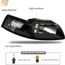 AS for 1999-2004 Ford Mustang with Black Housing Clear Reflector Clear Lens Driver and Passenger Side Headlight Assembly Replacement
