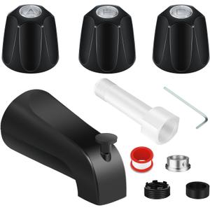 Tub Shower Trim Kit, Matte Black Shower Knob and Bath Tub Spout, for Price/Pfister Verve and 3 Handle Tub Faucet, for 1/2" Copper Connection, 1/2" and 3/4" Male Thread Connection (Matte Black)