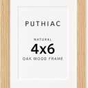 puthiac 4x6 Solid Oak Wood Picture Frame, Fits 3x5 with Mat or 4x6 Without Mat, Wall or Tabletop Display with Stand, Vertical or Horizontal, Plexi Front, 1 Pack, Natural Oak