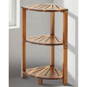 IBosins Corner Shower Caddy Standing 3-Tier Bathroom Shower Stool Shelf for Inside Shower Natural Acacia Wood Organizer & Storage for Bedroom Living Room Kitchen
