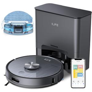 ILIFE T20s Self-Emptying Robot Vacuum and Mop Combo, 5000Pa Suction, 70-Day Capacity, LiDAR Navigation, 260mins Runtime, App/Alexa Control, Robotic Vacuum Cleaner for Hard Floors, Carpets and Pet Hair