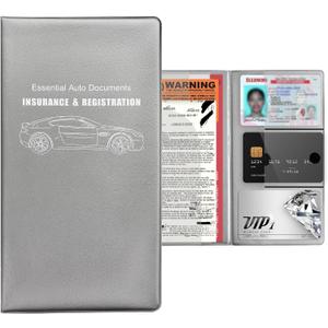 povtii Registration Insurance Holder, 5.2"9.6" Insurance Card Auto Document Organizer with Sticky Shut, Waterproof Leather Paperwork License Glove Box Wallet Case, Car Accessories (Gray)