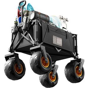 DXZ Beach Wagon Cart with Big Wheels for Sand – Folding Collapsible Wagon, Heavy Duty Wagons Carts Foldable for Beach, Camping, Outdoor Gear, Easy Setup Black Yellow