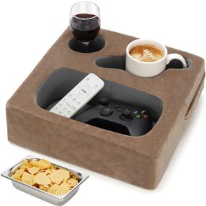Couch Cup Holder, Couch Caddy, Couch Drink Holder, Bed Cup Tray, Sofa Cup Holder Remotes Holder for Cups, Headphones, Snacks and Phones, Use it on Car, Pack, Beach, RV, and More(Lightbrown)