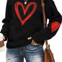Valentine's Day Long Sleeve Sweatshirts Women Love Heart Print Graphic Shirts Pullover Tops Casual Blouse (1 Black Heart)