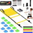 Speed Agility Training Equipment Set, Agility Ladder 20ft, 12 Football Cones, Resistance Parachute/Soccer Kick Trainer, Jump Rope, 5 Resistance Bands, Football Practice Equipment for Kids Adults