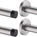 JQK Door Stopper, 304 Stainless Steel Thicken 1mm Sound Dampening Door Stop Bumper Wall Protetor 4 Pack, Brushed, DSB5-BN-P4 (Brushed & Black Tip)