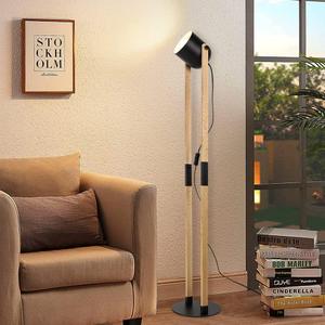 Depuley Modern Floor Lamp, Wooden and Metal Floor Lamps for Living Room, 360 Heads Rotatable Standing Light with Pressure Switch, Reading Lamp for Bedroom Office Decoration, E26 Bulb Included